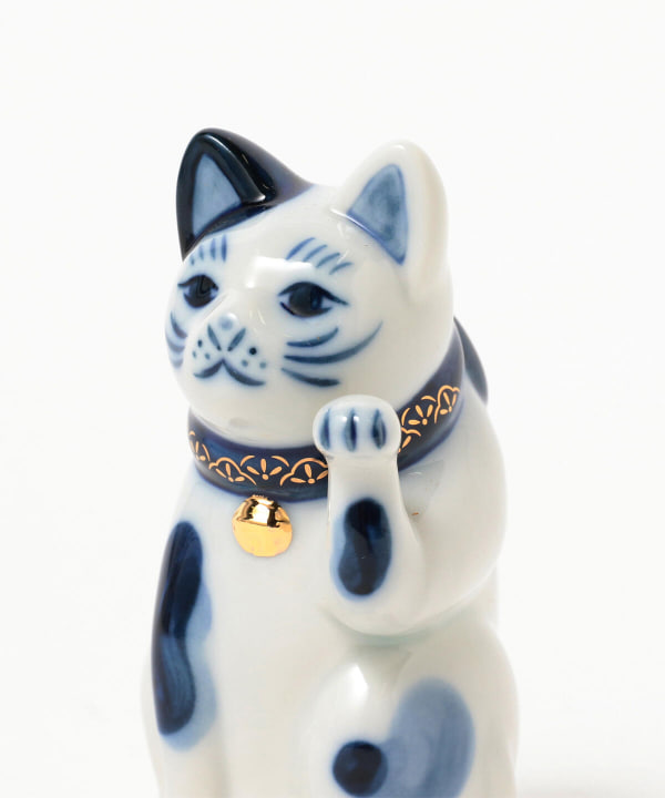 中外陶園 / 瀬戸 招き猫 染付 左手 3号