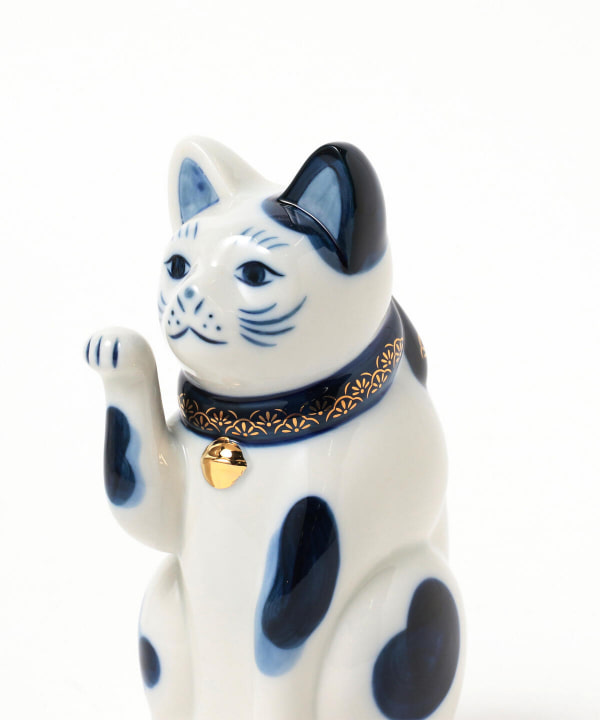 中外陶園 / 瀬戸 招き猫 染付 右手 5号
