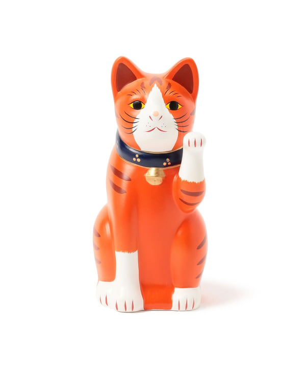 新品未開封　BEAMS 招き猫　寅さん　チェック柄　ベージュ　5号　左右セット BEAMS JAPAN（ビームス ジャパン）【招き猫まつり2025】中外陶園