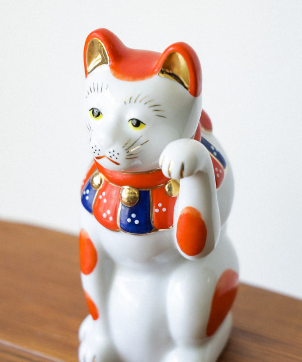 新品未開封　BEAMS 招き猫　寅さん　チェック柄　ベージュ　5号　左右セット BEAMS JAPAN インテリア 中外陶園 / 別注 まねき猫 右手 3号