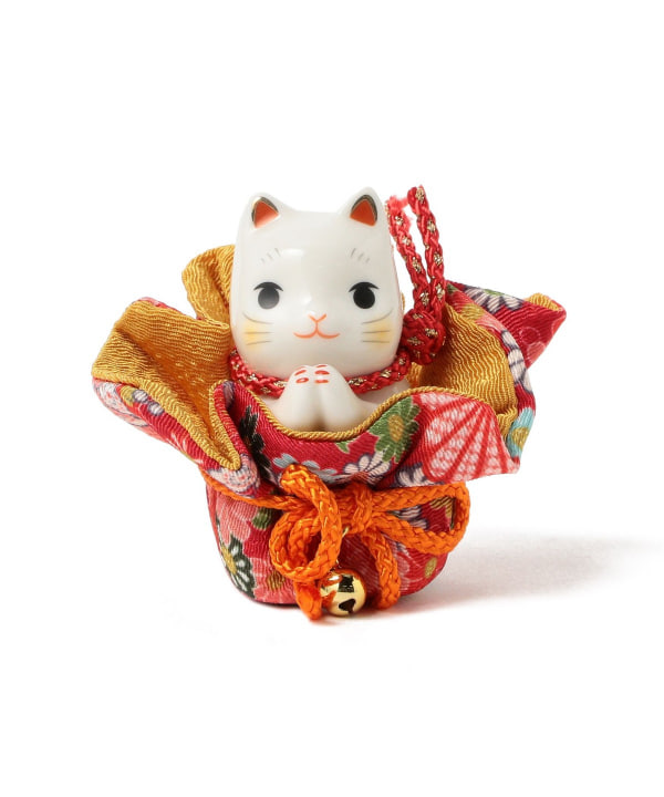 中外陶園 / 薬師窯 彩絵ふく福巾着 おねがい猫 小