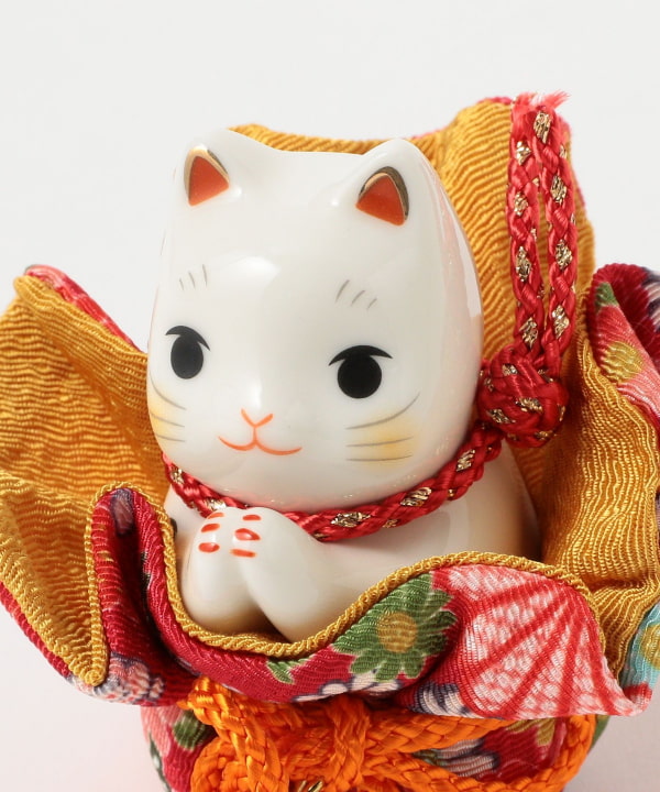 中外陶園 / 薬師窯 彩絵ふく福巾着 おねがい猫 小