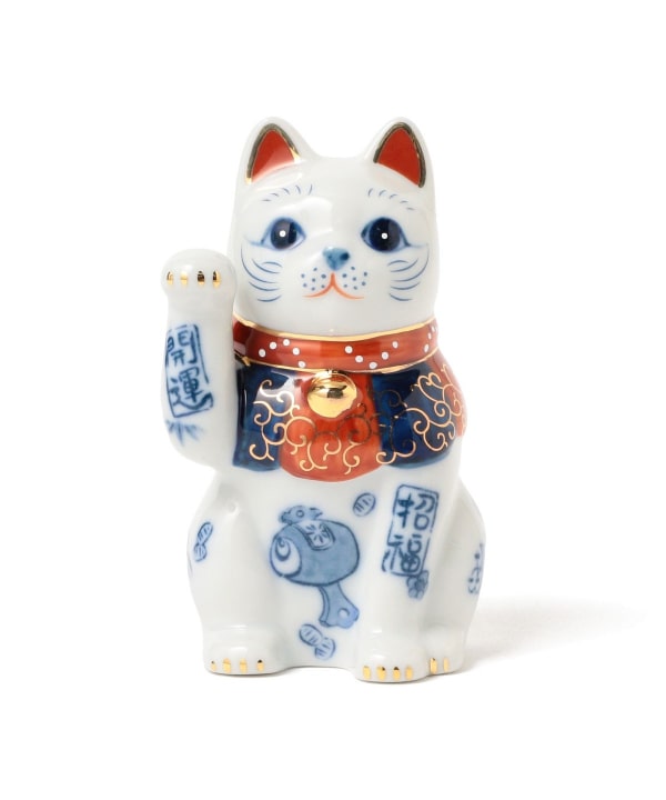 中外陶園 / 薬師窯 染付開運招福 招き猫 3.5号