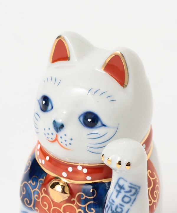 中外陶園 / 薬師窯 染付開運招福 招き猫 3.5号