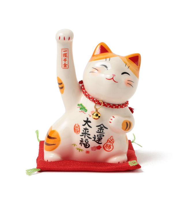 中外陶園 / 薬師窯 彩絵必勝金運 招き猫 鈴付 大