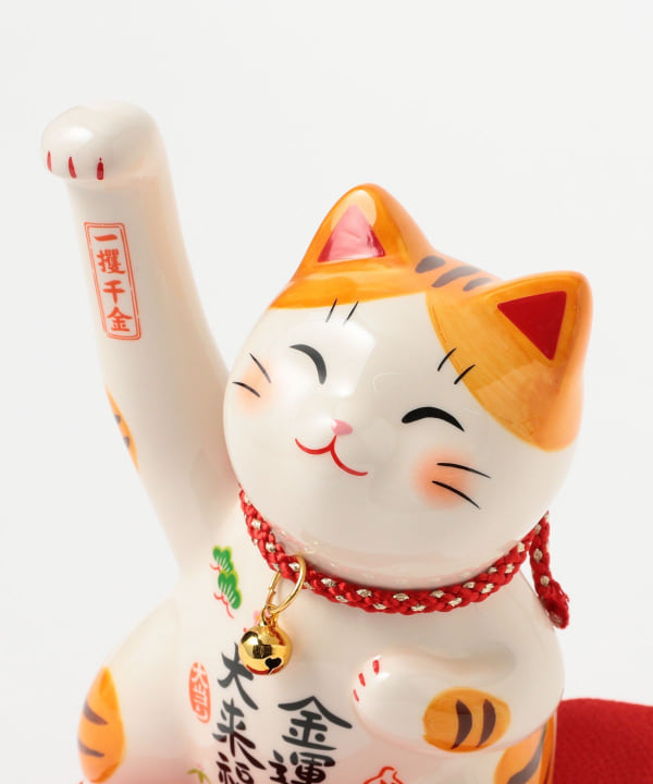 中外陶園 / 薬師窯 彩絵必勝金運 招き猫 鈴付 大