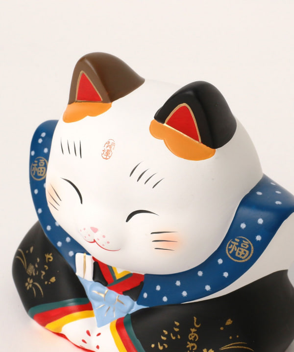 中外陶園 / 薬師窯 錦彩福助 招き猫 小