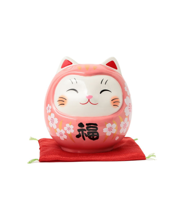 中外陶園 / 薬師窯 彩絵開運猫だるま 桜桃福 大 貯金箱