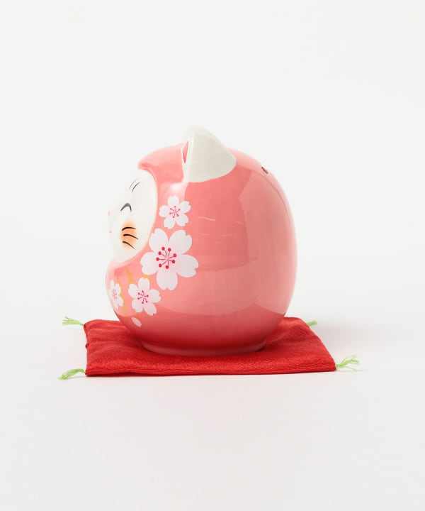 中外陶園 / 薬師窯 彩絵開運猫だるま 桜桃福 大 貯金箱
