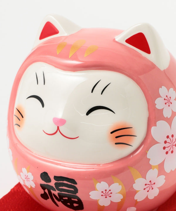 中外陶園 / 薬師窯 彩絵開運猫だるま 桜桃福 大 貯金箱