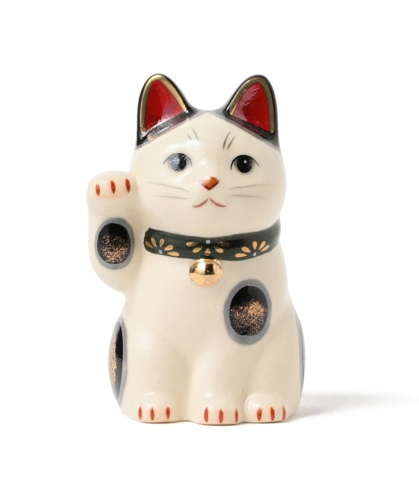 中外陶園 / 薬師窯 菊花 招き猫 緑 小