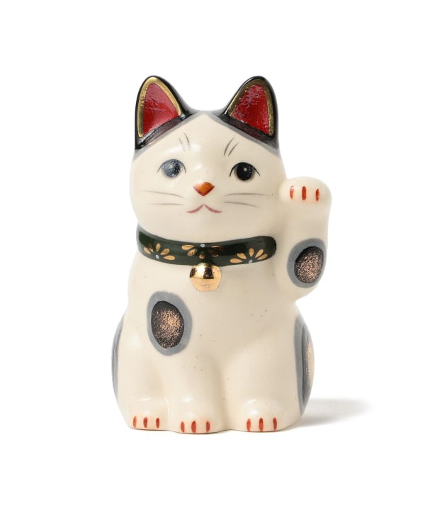 中外陶園 / 薬師窯 菊花 招き猫 緑 小