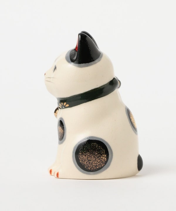 中外陶園 / 薬師窯 菊花 招き猫 緑 小