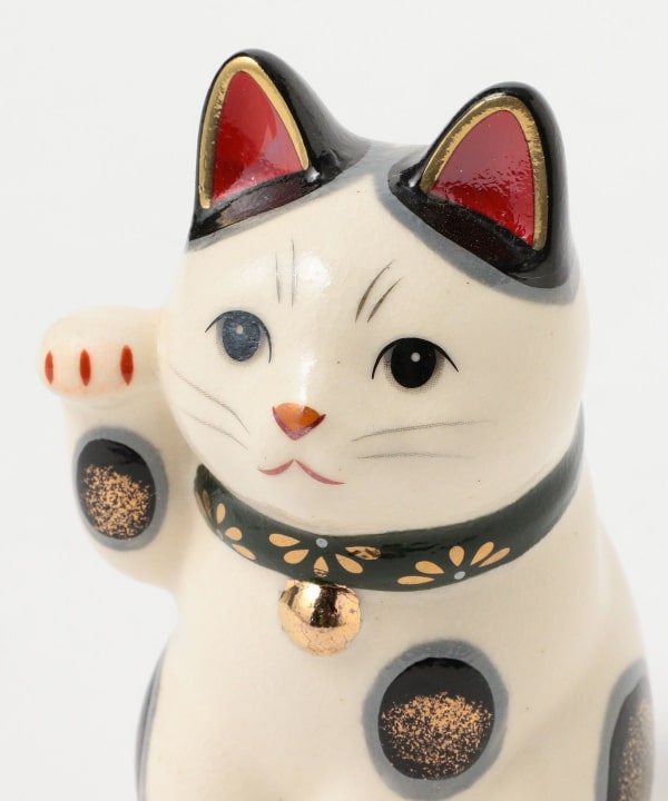 中外陶園 / 薬師窯 菊花 招き猫 緑 小