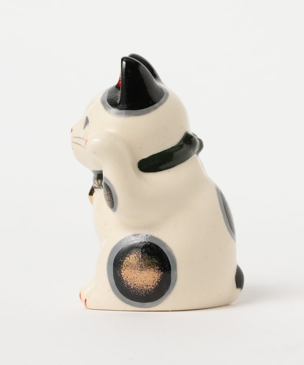 中外陶園 / 薬師窯 菊花 招き猫 緑 小