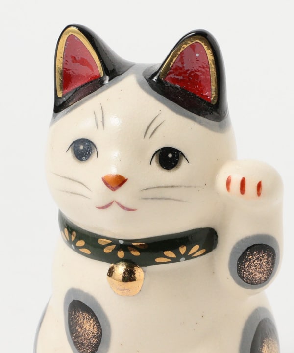 中外陶園 / 薬師窯 菊花 招き猫 緑 小