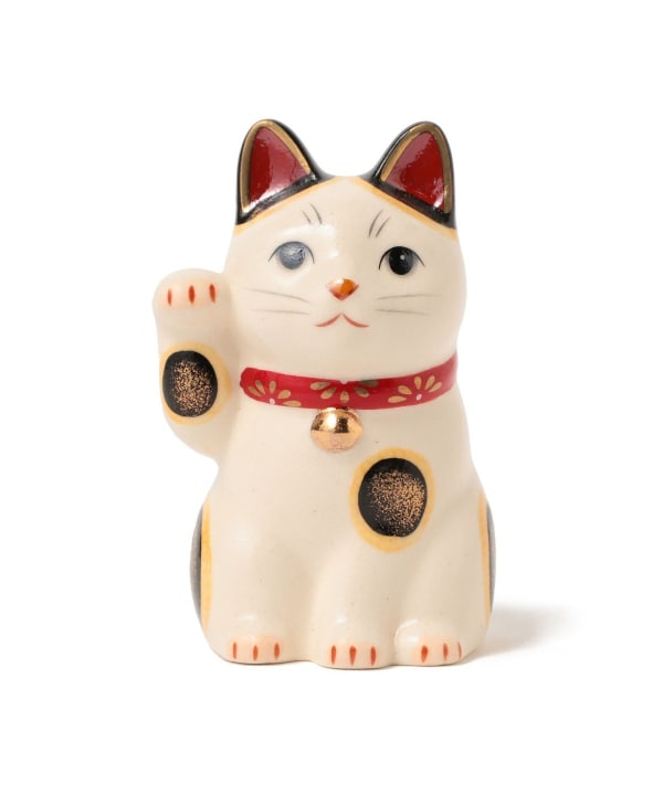 中外陶園 / 薬師窯 菊花 招き猫 赤 小