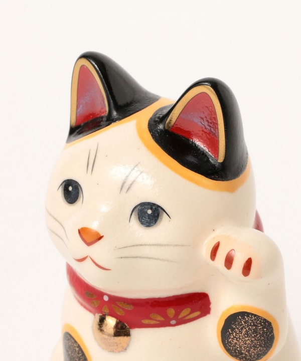 中外陶園 / 薬師窯 菊花 招き猫 赤 小