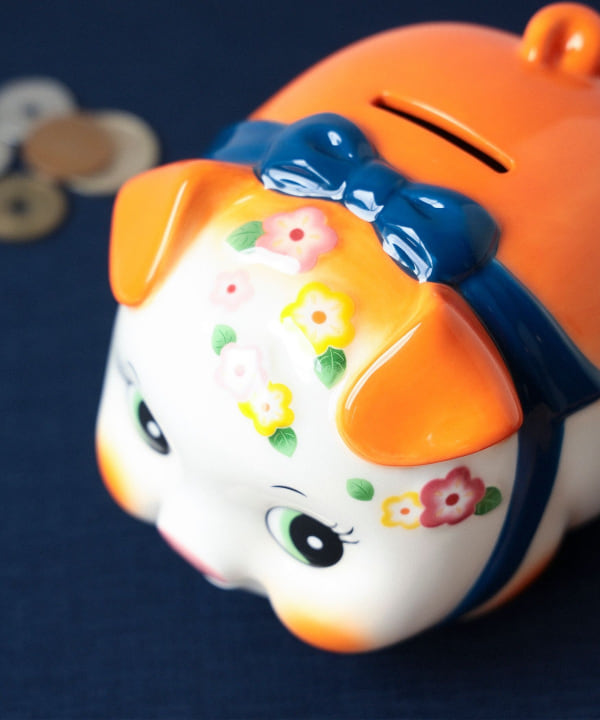 【別注】中外陶園 / ブタ貯金箱 大 橙 ※商品の色味は白背景商品単体で撮影した画像をご参照ください。