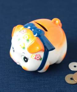 【別注】中外陶園 / ブタ貯金箱 小 橙