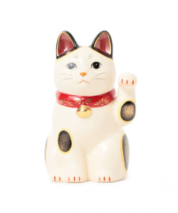 中外陶園 / 薬師窯 菊花 招き猫 左手 大
