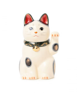 中外陶園 / 薬師窯 菊花 招き猫 左手 大