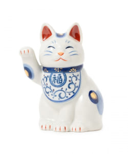中外陶園 / 薬師窯 染錦唐草 招き猫 中