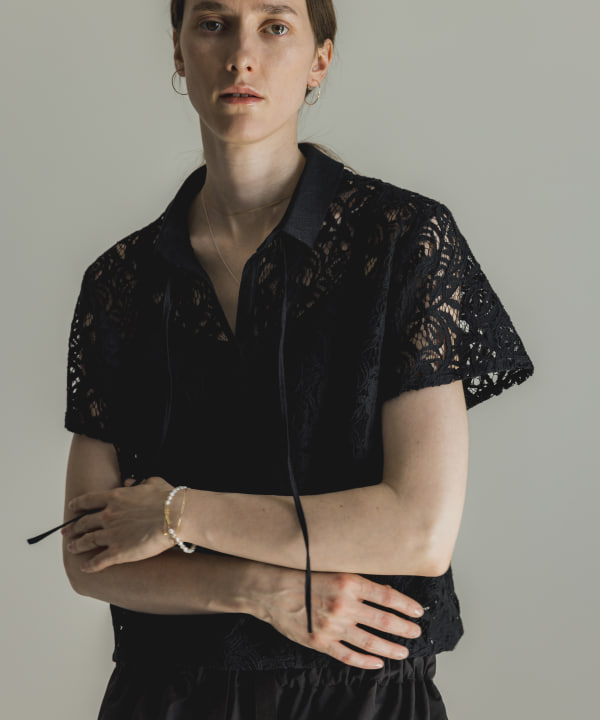 Cotton-Linen Corded Lace Shirt Model:H177 Size:M