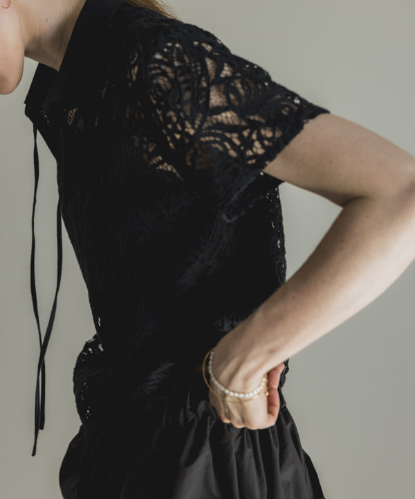 Cotton-Linen Corded Lace Shirt Model:H177 Size:M