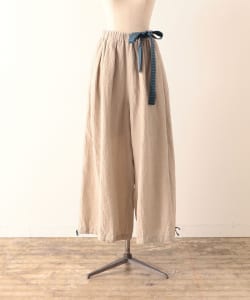 CATHRI Green Chambray Linen Wide Pants