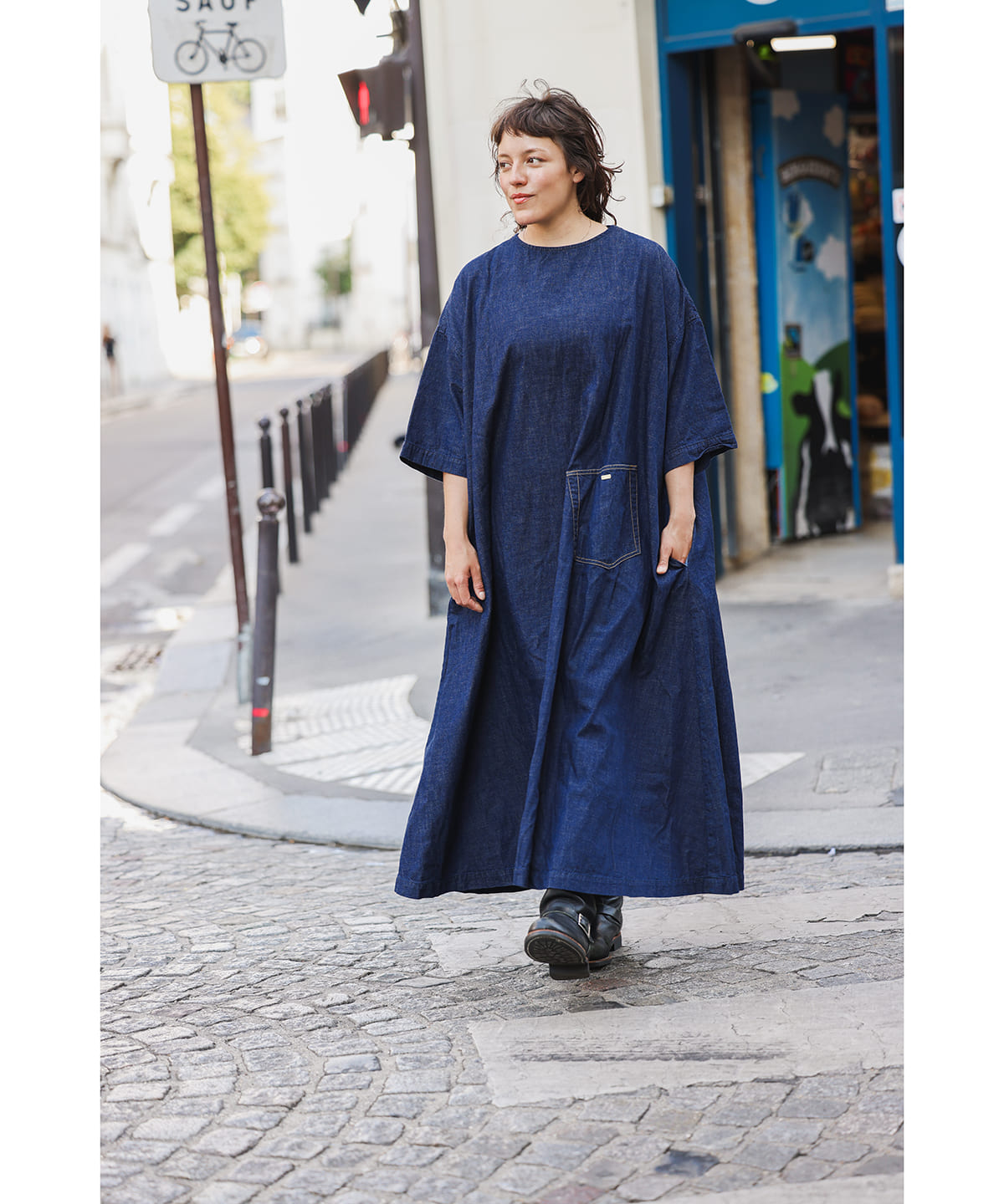 古布　貼り貼りちくちく　ストレスフリー　2ウェイ　襤褸ワンピース＆チュニック Calling（コーリング）Denim 2Way Onepiece Dress Onewash（ワンピース