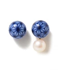 HIHIZEN jewelry 有田焼 麻の葉文様 Combination Pearl Earrings