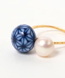 HIZEN jewelry 有田焼 麻の葉文様 Combination Pearl Ring
