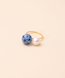 HIZEN jewelry 有田焼 麻の葉文様 Combination Pearl Ring