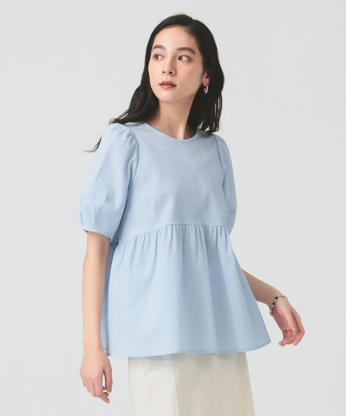 ランタンスリーブ ギャザー ブラウス シャツ・ブラウス WOMEN BLUE ONE SIZE ランタンスリーブ ギャザー ブラウス シャツ・ブラウス WOMEN BLUE ONE SIZE