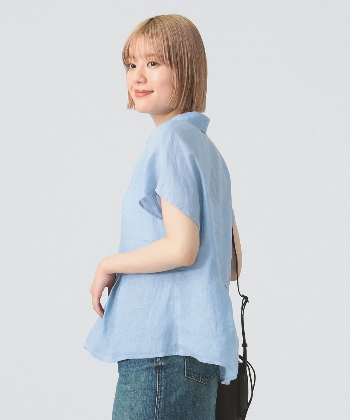 リネン フレンチスリーブ スキッパー シャツ シャツ・ブラウス WOMEN BLUE ONE SIZE リネン フレンチスリーブ スキッパー シャツ シャツ・ブラウス WOMEN BLUE ONE SIZE