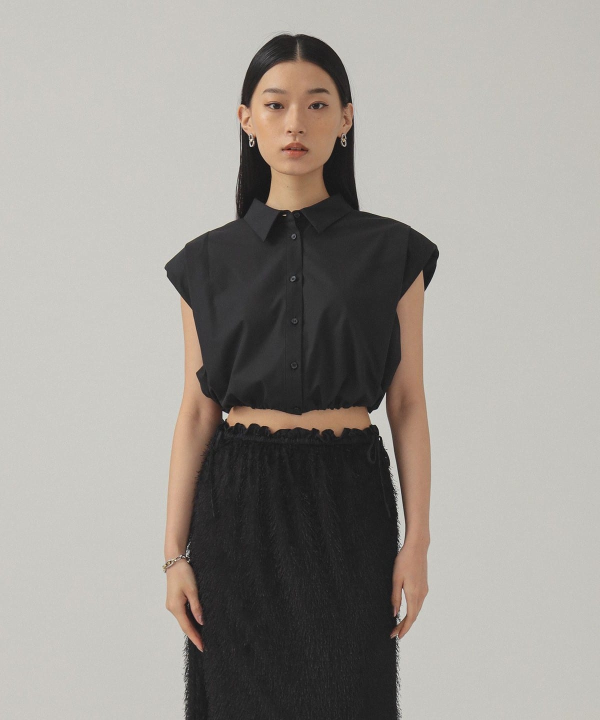 ショルダーパッド フレンチスリーブ シャツ シャツ・ブラウス WOMEN BLACK ONE SIZE ショルダーパッド フレンチスリーブ シャツ シャツ・ブラウス WOMEN BLACK ONE SIZE