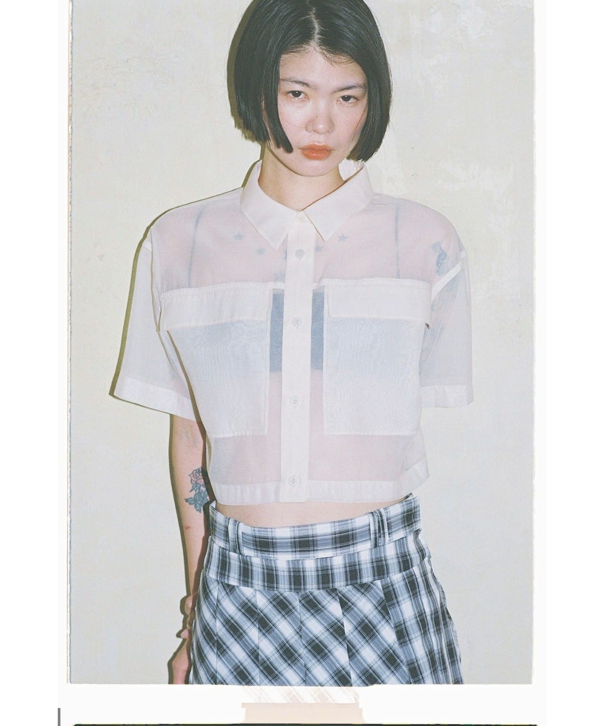 シアー クロップド シャツ シャツ・ブラウス WOMEN BEIGE ONE SIZE シアー クロップド シャツ シャツ・ブラウス WOMEN BEIGE ONE SIZE