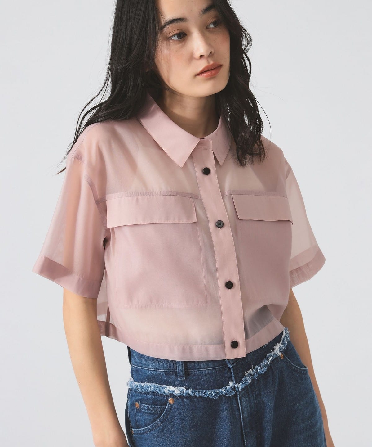 シアー クロップド シャツ シャツ・ブラウス WOMEN PINK ONE SIZE シアー クロップド シャツ シャツ・ブラウス WOMEN PINK ONE SIZE