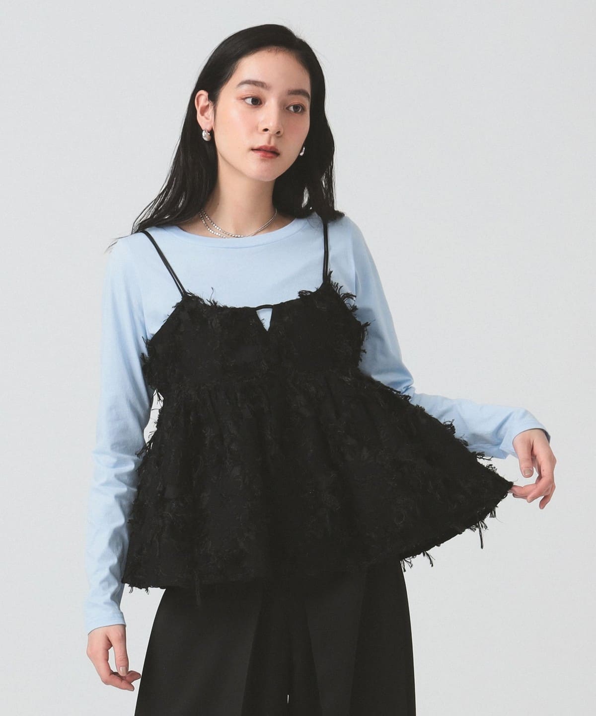 フリンジ ジャカード キャミソール Tシャツ・カットソー WOMEN BLACK 0 フリンジ ジャカード キャミソール Tシャツ・カットソー WOMEN BLACK 0