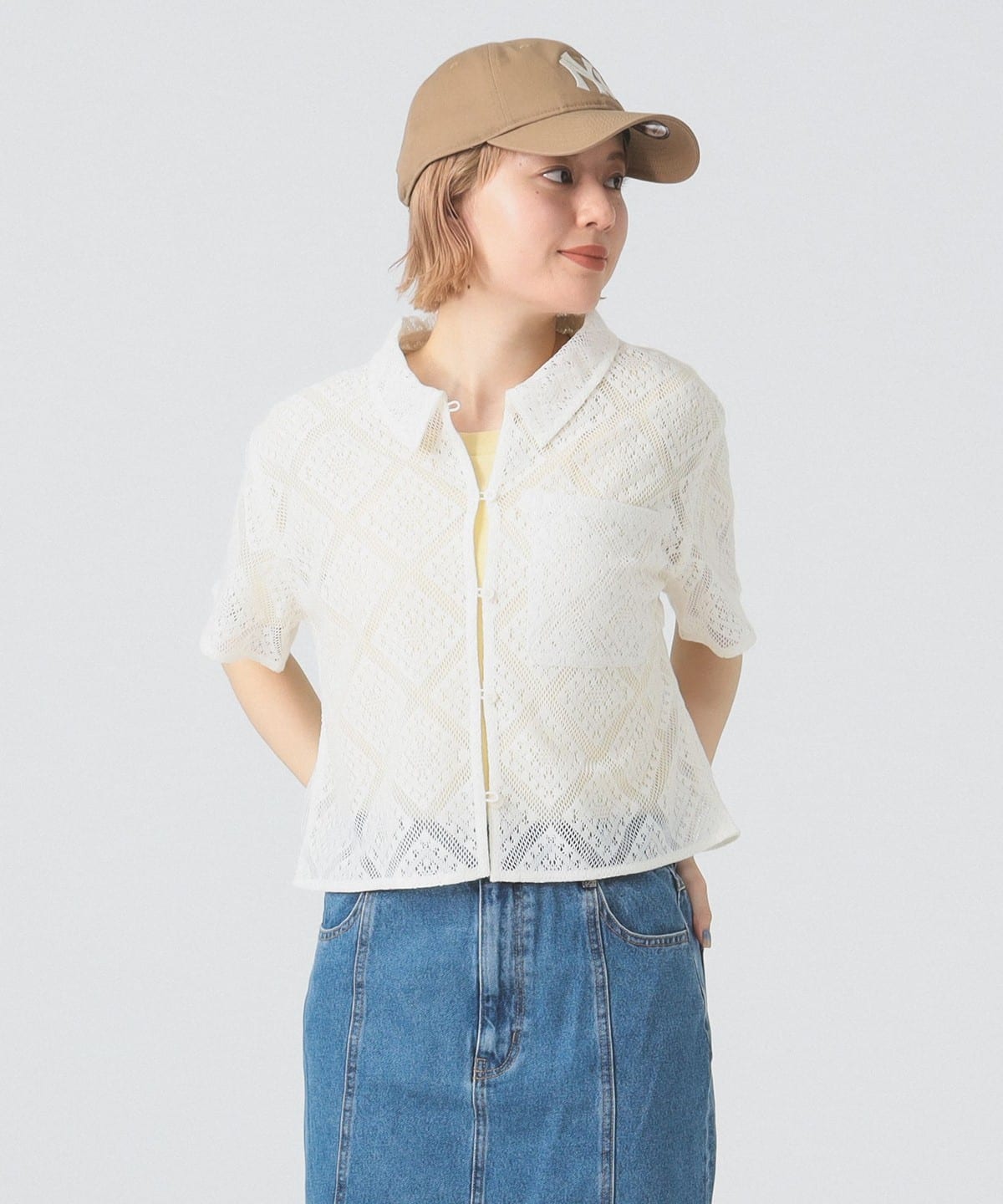レース クロップド シャツ シャツ・ブラウス WOMEN WHITE ONE SIZE レース クロップド シャツ シャツ・ブラウス WOMEN WHITE ONE SIZE