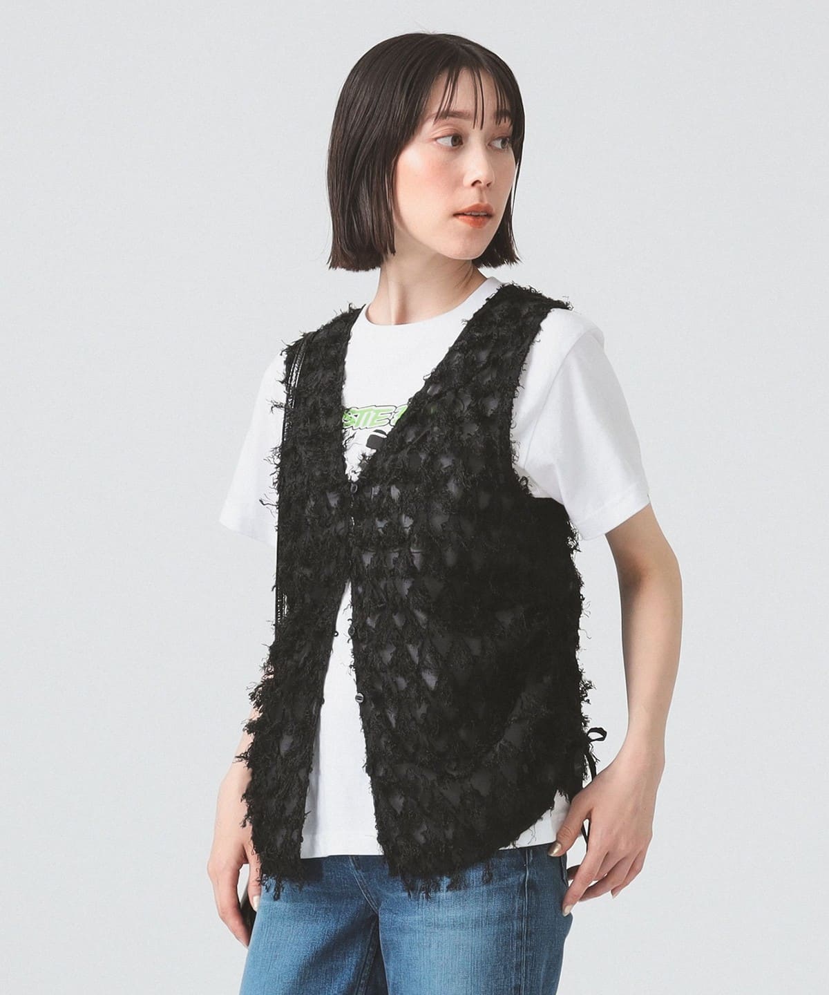 フリンジ 2WAY ジレ ブラウス シャツ・ブラウス WOMEN BLACK ONE SIZE フリンジ 2WAY ジレ ブラウス シャツ・ブラウス WOMEN BLACK ONE SIZE