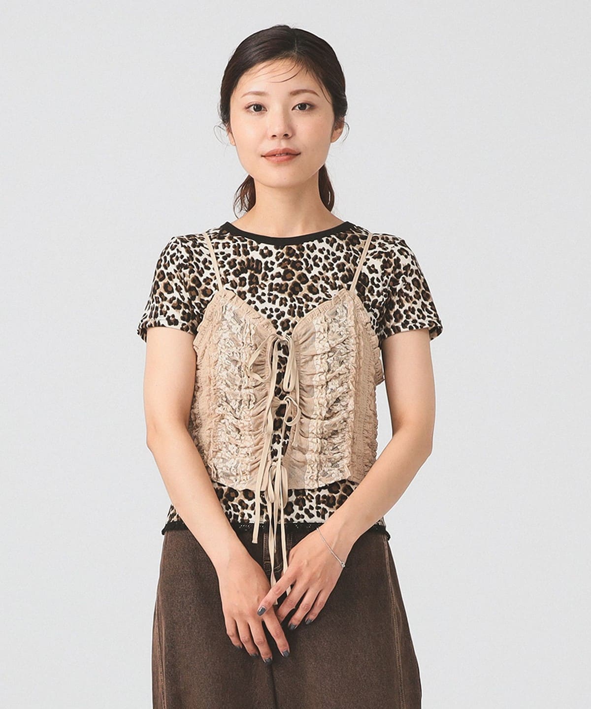 レース フリル ビスチェ Tシャツ・カットソー WOMEN BEIGE ONE SIZE レース フリル ビスチェ Tシャツ・カットソー WOMEN BEIGE ONE SIZE