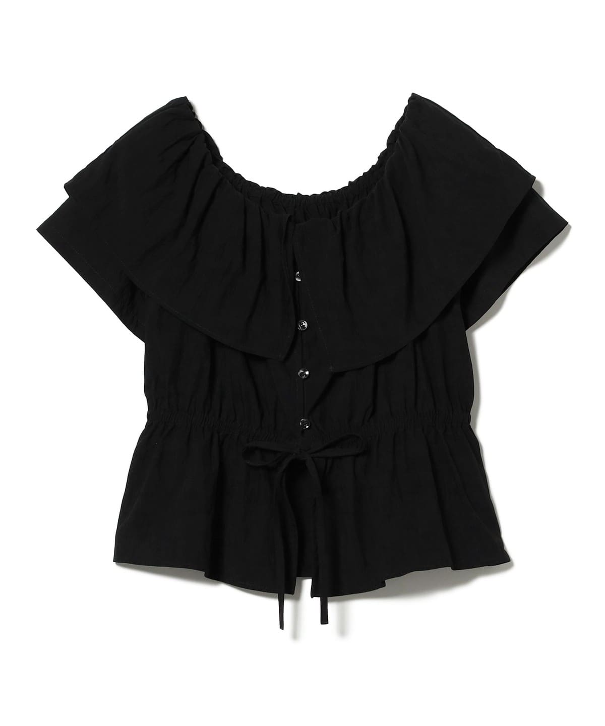 ラッフルカラー オフショルダー ブラウス シャツ・ブラウス WOMEN BLACK ONE SIZE ラッフルカラー オフショルダー ブラウス シャツ・ブラウス WOMEN BLACK ONE SIZE