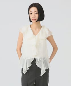 【+10%ポイントUP】ラッフルカラー ノースリーブ ブラウス