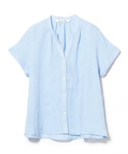 リネン スタンドカラー フレンチスリーブ シャツ