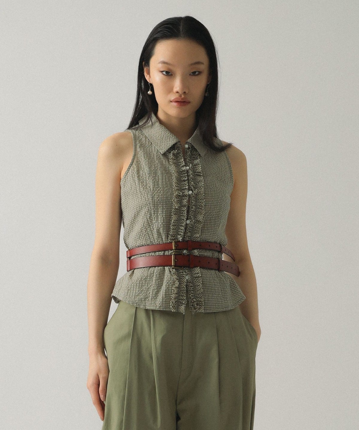 Ray BEAMS（レイ ビームス）サッカー チェック フリル ノースリーブ