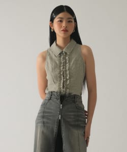 サッカー チェック フリル ノースリーブ