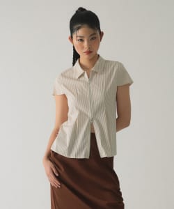 ストライプ ジップ シャツ ハーフスリーブ