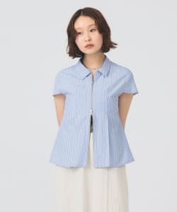 ストライプ ジップ シャツ ハーフスリーブ